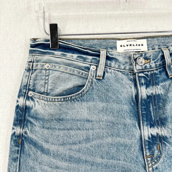 SLVRLAKE Tyler Straight Jeans Womens 30 Blue Distressed Lonely Heart Wash NWOT